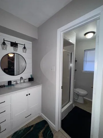 a bathroom with a toilet a sink and a mirror