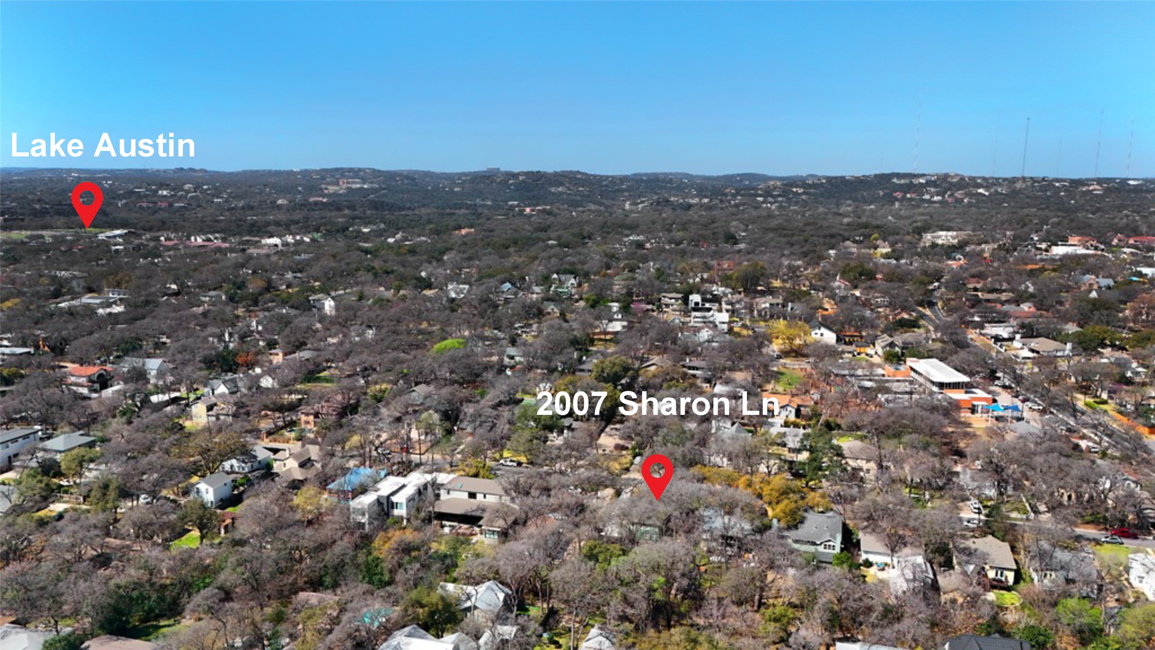2007 Sharon Lane Austin, TX 78703 - Photo 16 of 21 Aerial perspective of suburban area