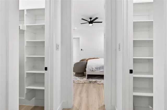 a bedroom view with a bed and closet