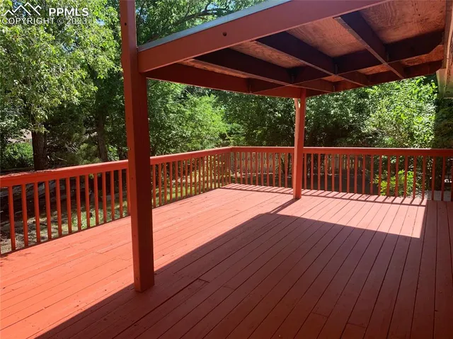 a view of a wooden deck