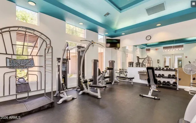 a view of a room with gym equipment
