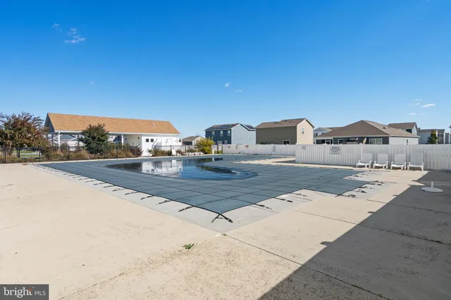 an aerial view of a swimming pool
