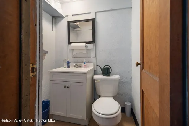 a bathroom with a toilet a sink and mirror