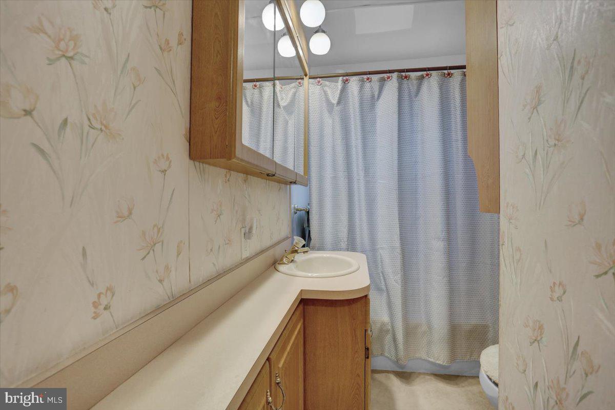 1322 Brooke Boulevard Reading, PA 19607 - Photo 24 of 36 a bathroom with a shower curtain and a sink