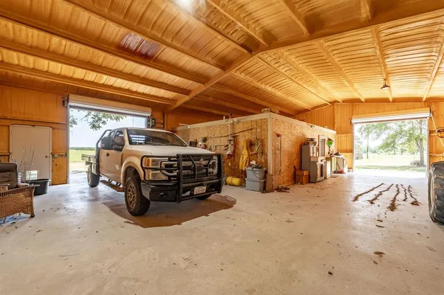 a view of a garage with furniture