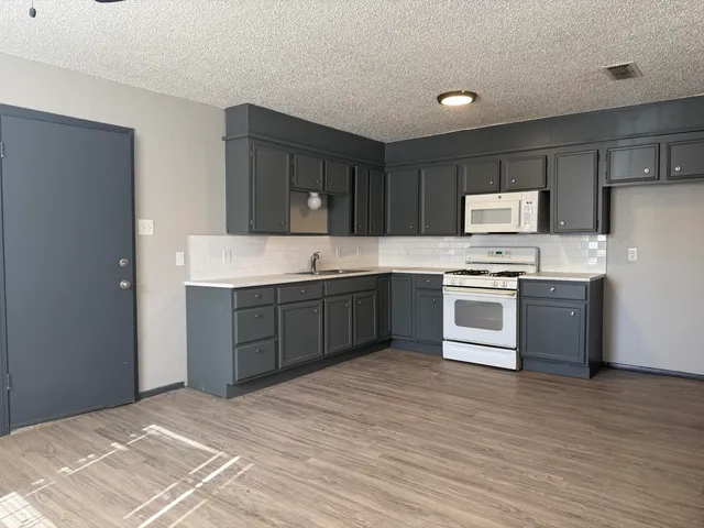 a kitchen with stainless steel appliances granite countertop a stove a sink dishwasher and a refrigerator