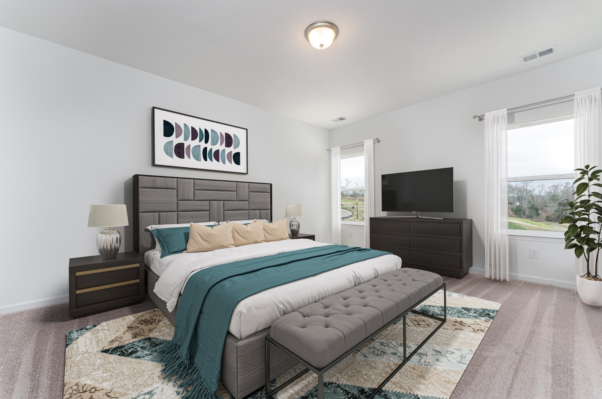 356 Winston Way Gallatin, TN 37066 - Photo 10 of 28 a bedroom with a bed a mirror on dresser and a flat screen tv