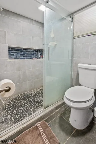 a bathroom with a toilet and a shower