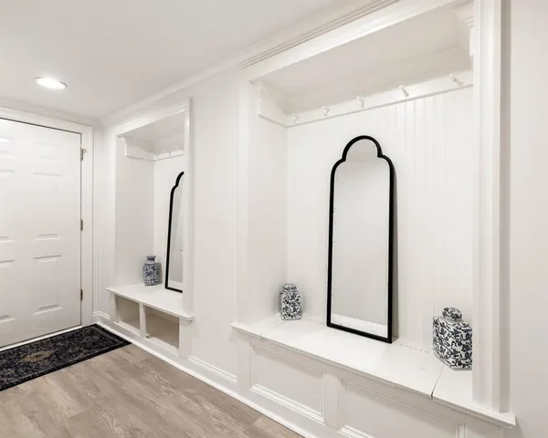 a view of a building with sitting area