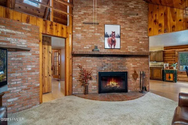 a view of a fireplace with a room