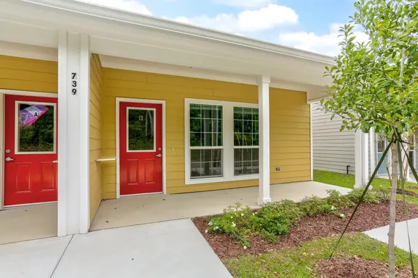a house with red door