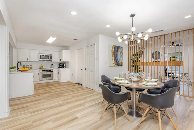 a workspace with wooden floor