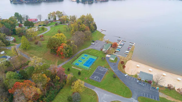 an aerial view of a house