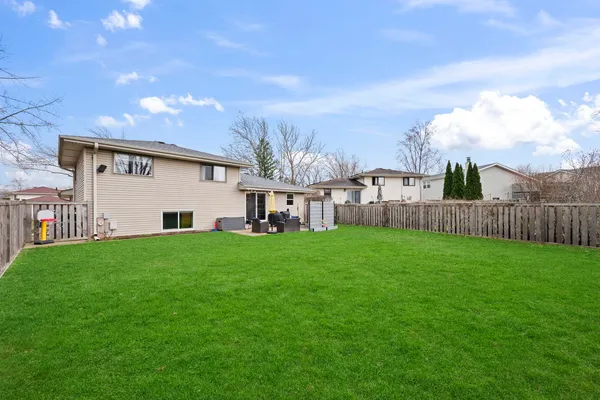 a view of a backyard with plants and a garden