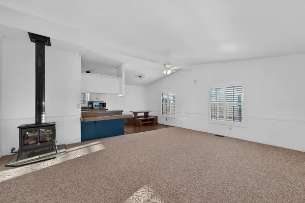 a view of kitchen and windows