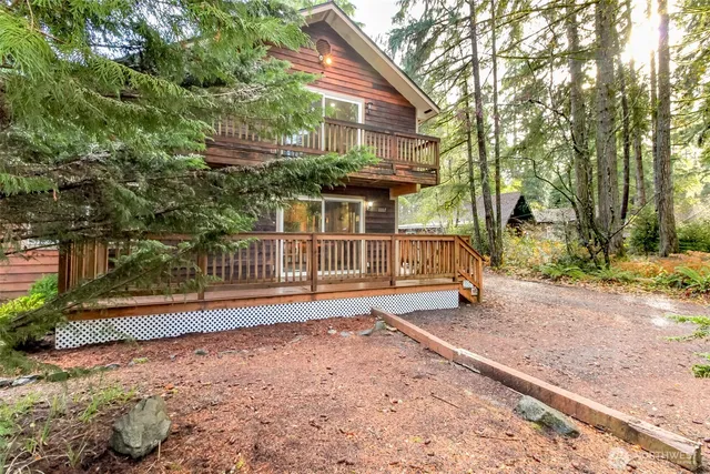a view of a backyard with a large tree