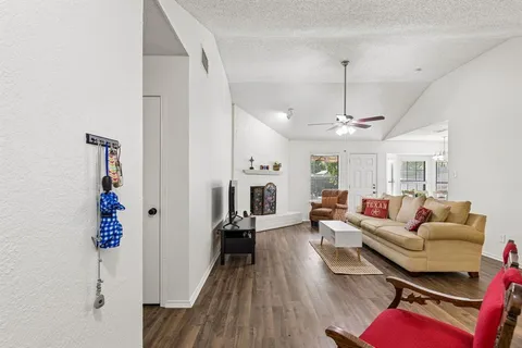 a hallway with sitting chair