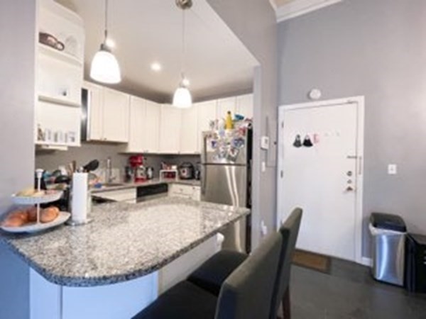55 Broadlawn Park, Unit S2 Boston, MA 02467 - Photo 5 of 14 a kitchen with stainless steel appliances granite countertop a sink refrigerator and cabinets
