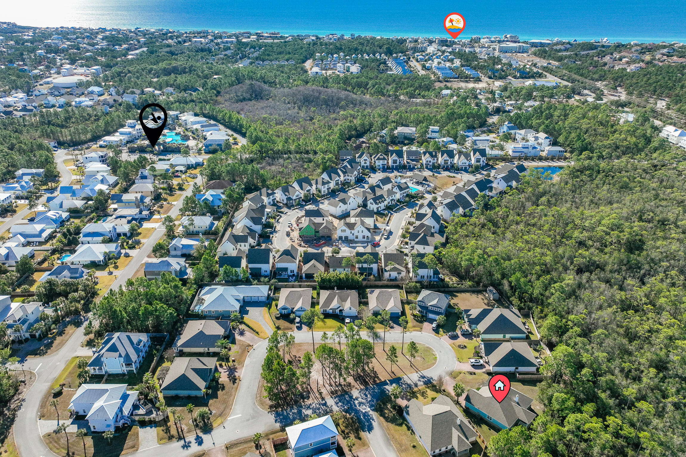 90 Ocean Spray Circle Santa Rosa Beach, FL 32459 - Photo 54 of 57 an aerial view of residential houses with outdoor space and trees