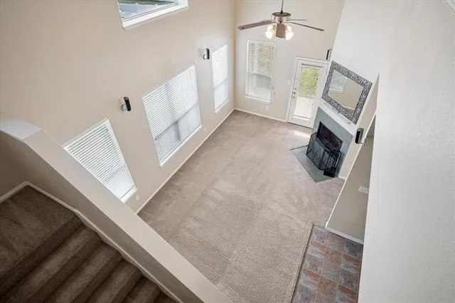a view of a livingroom with a fireplace