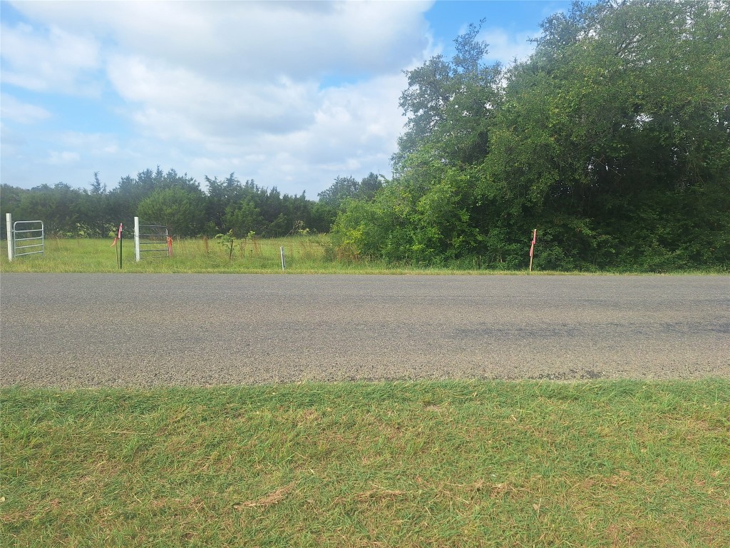 a view of dirt field with trees
