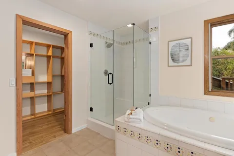 a bathroom with a tub a sink and a shower