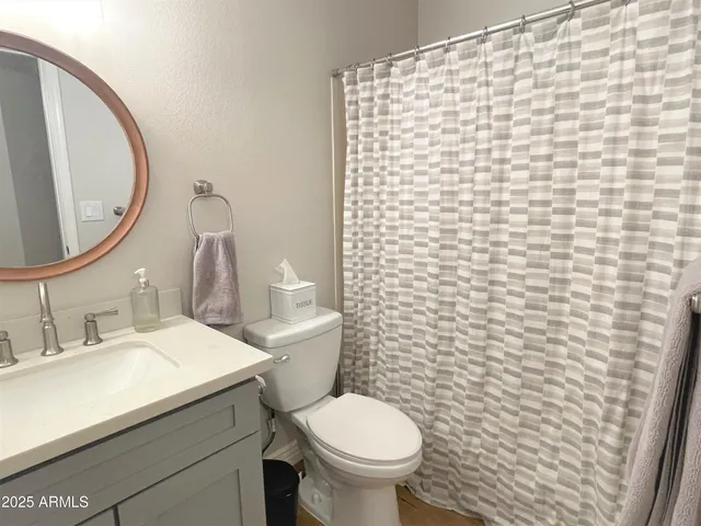 a bathroom with a sink a toilet and a mirror