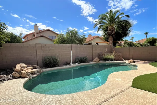 a view of a backyard with plants and palm tree