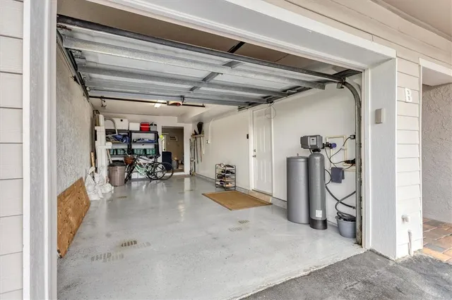 a view of a fountain in the garden