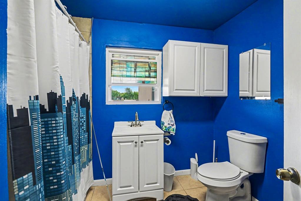 6694 Hutcheson Hill Road Springtown, TX 76082 - Photo 21 of 37 a bathroom with a toilet a sink and a shower curtain