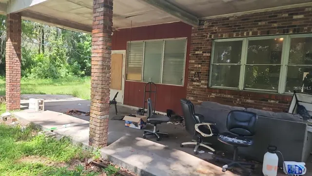 a room with patio furniture