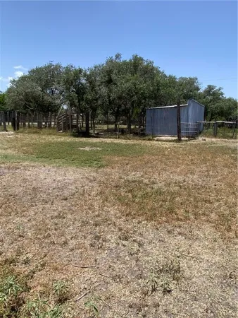 a view of a field with tree in the background