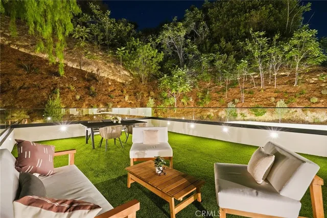 aerial view of a chairs and table in the patio