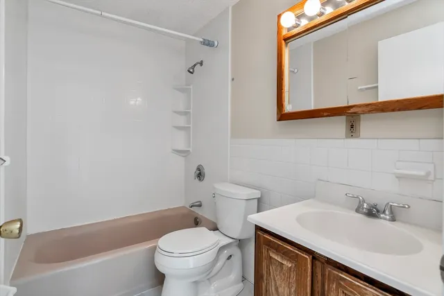 a bathroom with a sink toilet vanity and bathtub