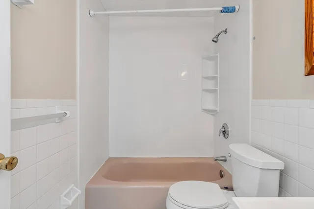 a bathroom with a toilet and a bathtub