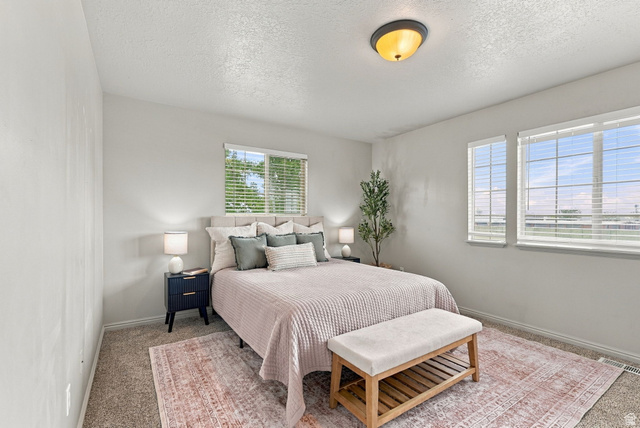 1041 South 1850th Street West Springville, UT 84663 - Photo 18 of 35 Carpeted flooring, multiple windows with blinds, and an overhead flush-mount light fixture