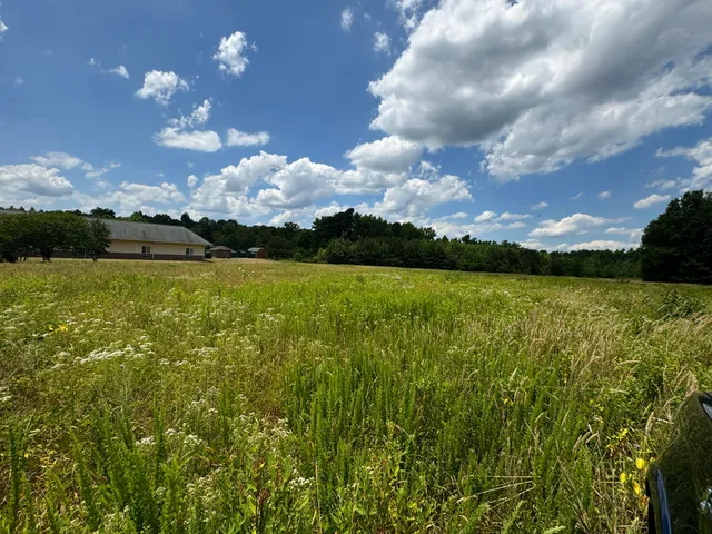 a view of a lake with houses in the back