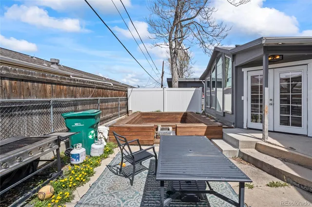 an outdoor space with seating