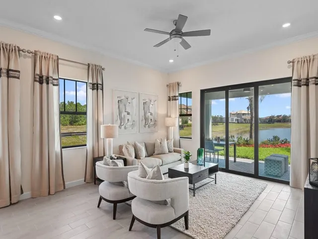 a view of a house with pool and garden