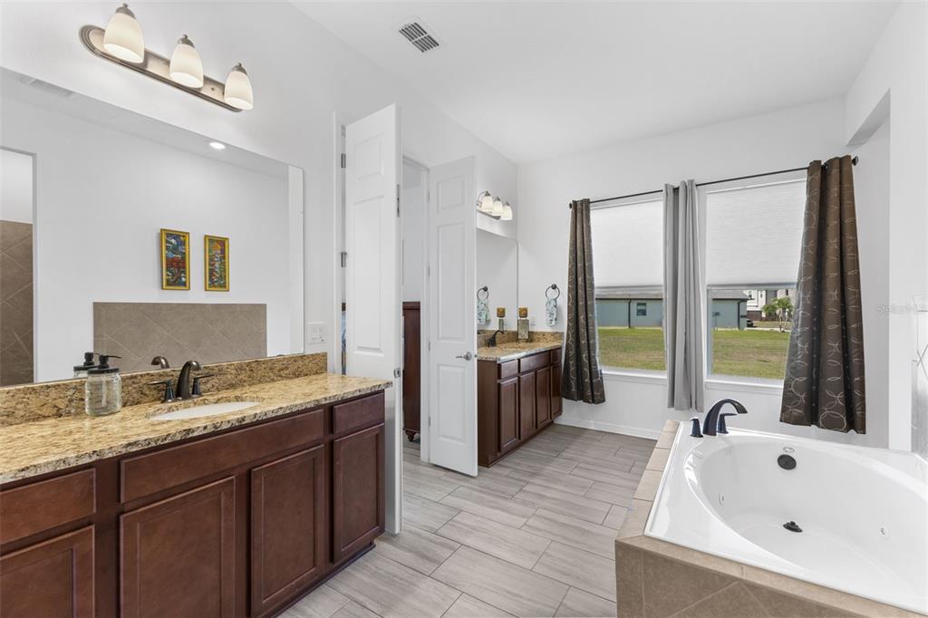 13065 Bliss Loop Bradenton, FL 34211 - Photo 20 of 54 a spacious bathroom with a granite countertop tub sink and mirror