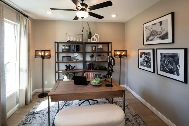 a view of a utility room with a fan