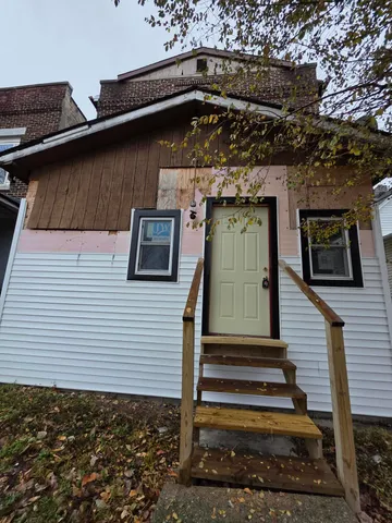 a front view of a house with plants