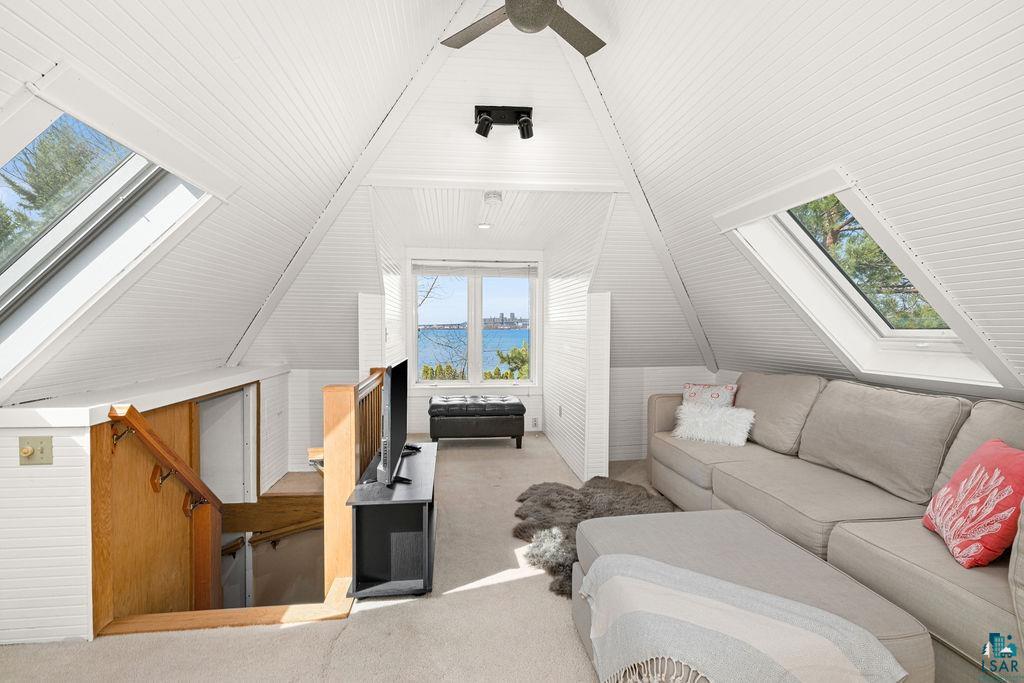3206 Minnesota Avenue Duluth, MN 55802 - Photo 29 of 51 4th Bedroom or Flex Space featuring vaulted shiplap ceilings and light carpeting