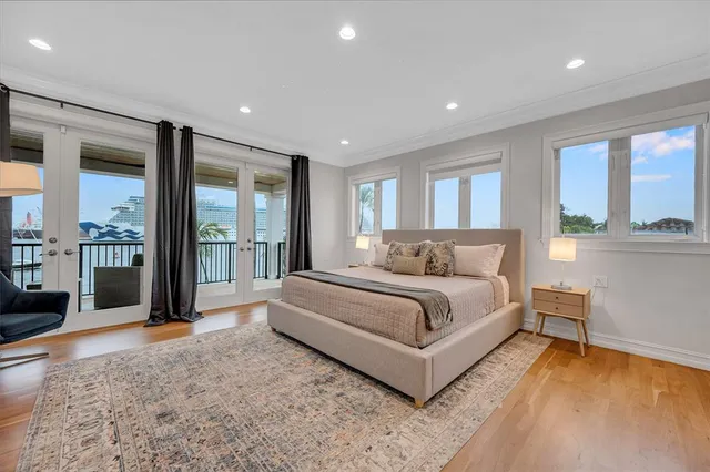 a bedroom with bed and couch