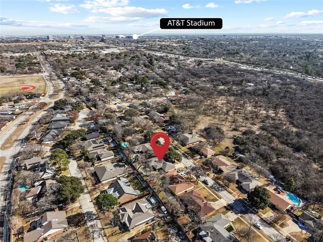 an aerial view of a and around a city