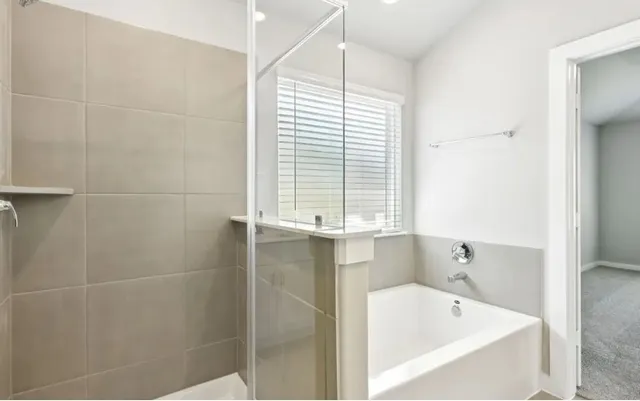 a bathroom with a bathtub and window