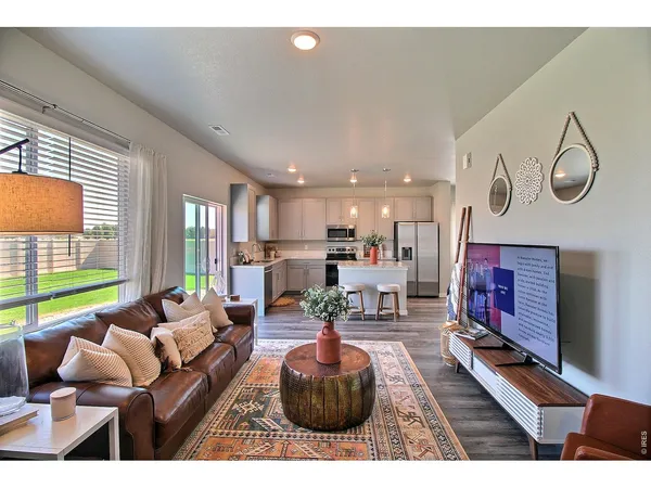 a living room with furniture a rug and a fireplace