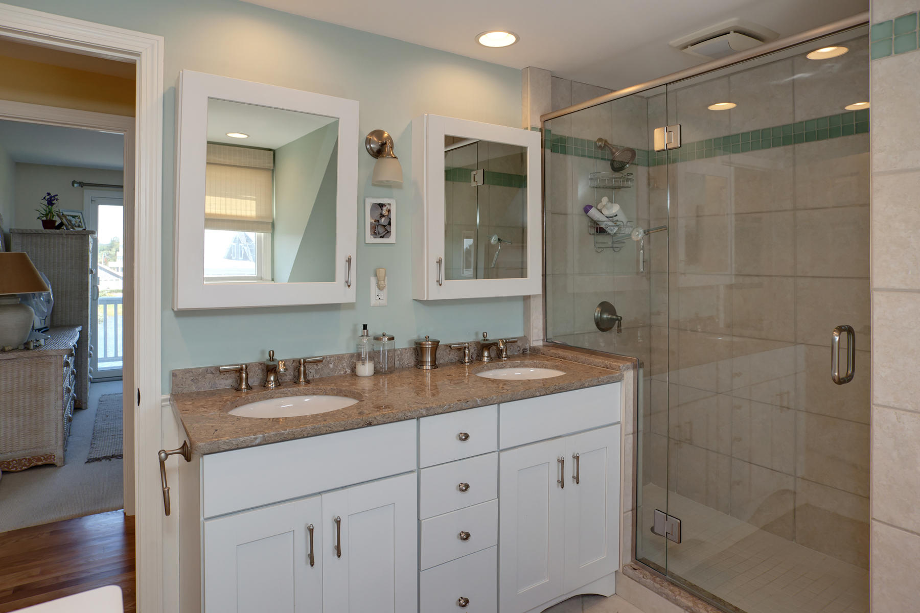 62 Long Beach Road Centerville, MA 02632 - Photo 19 of 27 a bathroom with double sink and a mirror