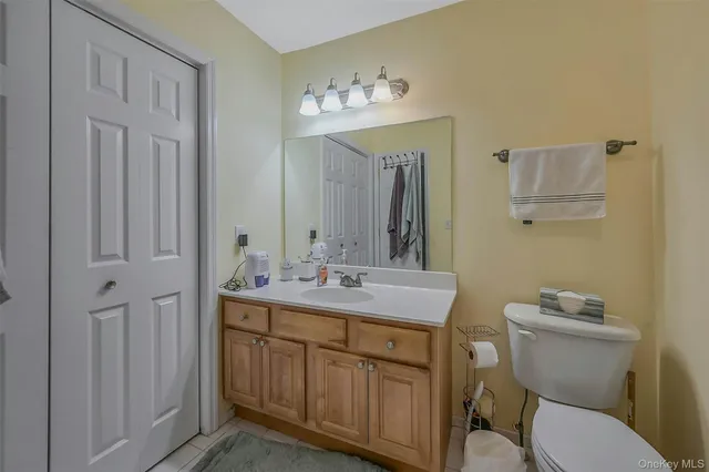 a bathroom with a toilet a sink and mirror