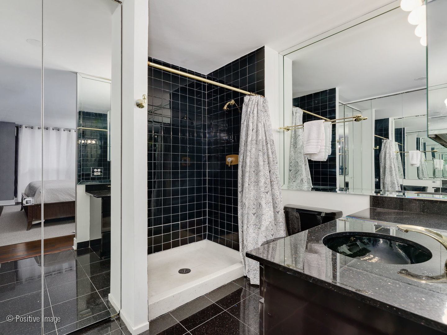 1030 North State Street, Unit 13E Chicago, IL 60610 - Photo 16 of 26 a bathroom with a sink double vanity and shower